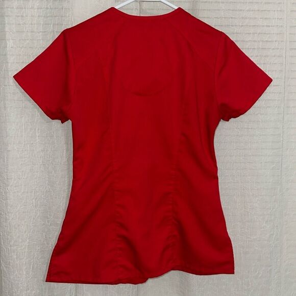 Grey’s Anatomy XS Red V-Neck Short Sleeve Fitted 3 Pocket Scrub Top - Picture 7 of 9